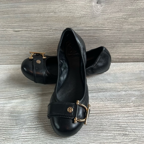 Tory Burch Shoes Tory Burch Noel Black Leather Ballet Flats With